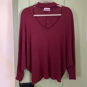 Maroon Urban Outfitters V-neck too with “choker” collar and dolman sleeves